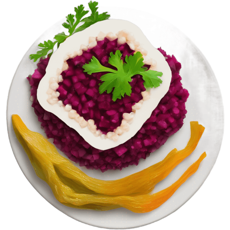 Shuba russian Layered Beet dish  with Herring emoji