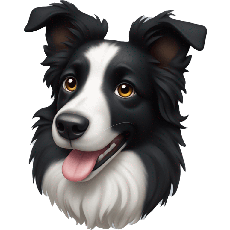 Border Collie with folded ears and completely black fur sticking out her tongue emoji