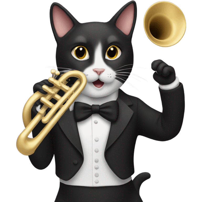 Tuxedo cat playing the trumpet emoji