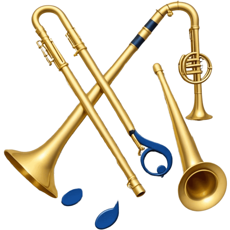 Create an elegant and artistic emoji that represents music arrangement and orchestration. The design should feature a conductor's baton, musical scores, and various orchestral instruments (drums, violin, trumpet, electric guitar, synthesizer). Incorporate flowing lines to represent harmony and orchestral balance, along with a subtle representation of sheet music. Use rich, classical colors like gold, silver, or deep blue, and create an atmosphere of sophistication and precision. The background should be transparent. emoji