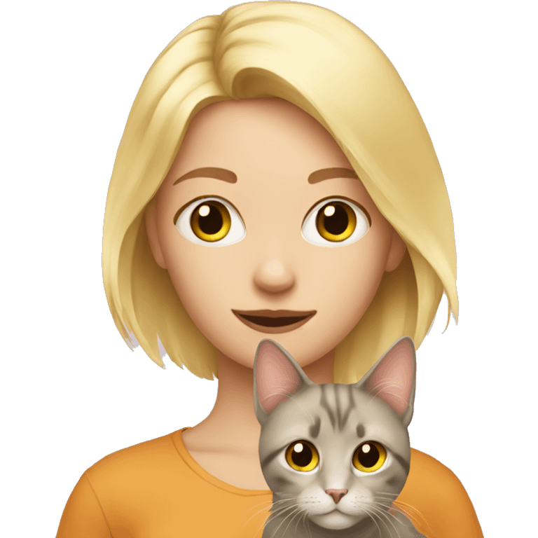 Blond girl with a cat emoji