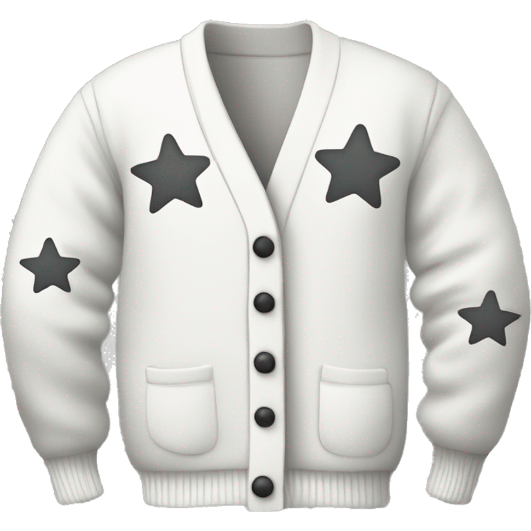 white cardigan with 3 gray stars on the sleeves emoji