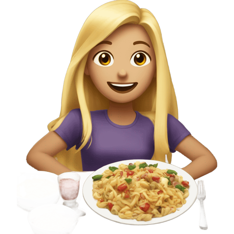  Blonde long hair girl eating big meal  emoji