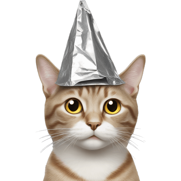 cat wearing a pointed conspiracy tin foil hat emoji