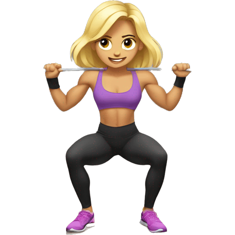 muscular blond girl doing squats at gym emoji