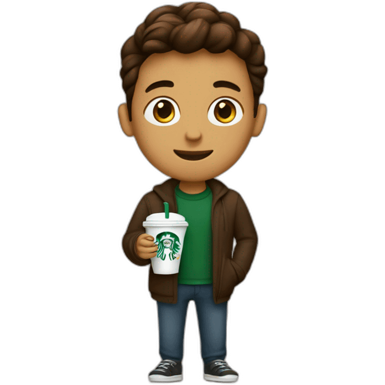 A boy with a Starbucks’s coffe emoji