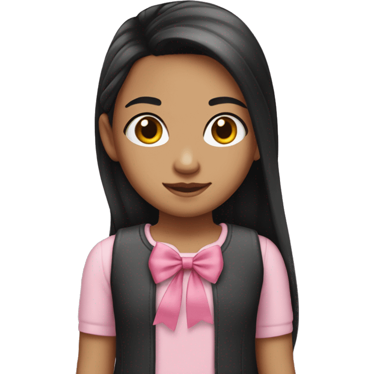 Young girl with long black hair and medium light skin and pink hair bow emoji