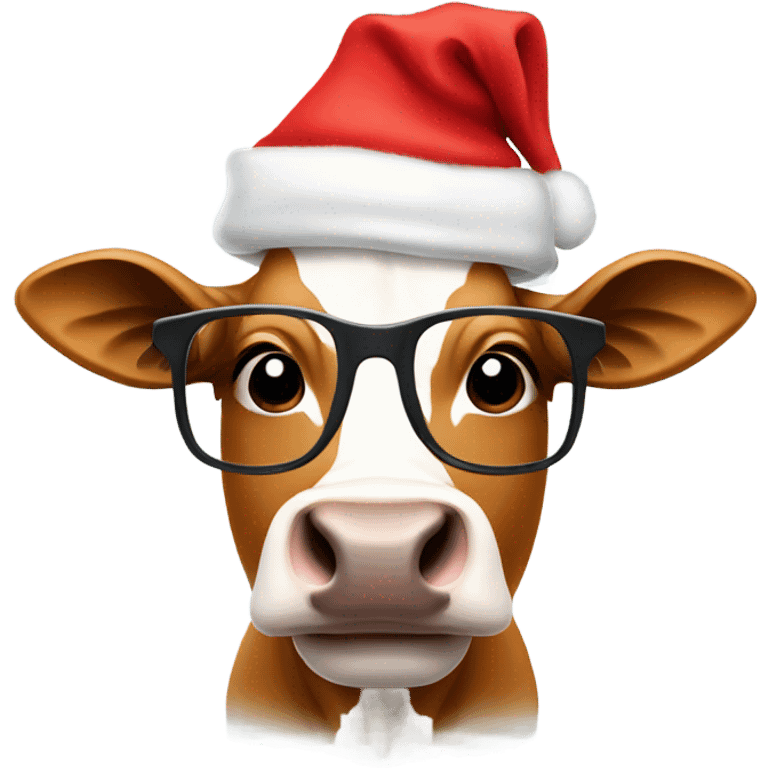 Cow with Santa hat & glasses emoji