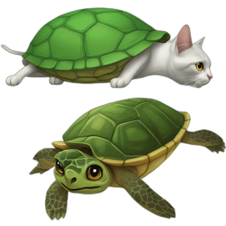 A cat above a turtle emoji