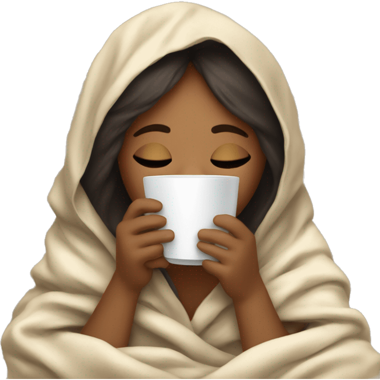 girl inside a blanket sipping coffee eyes closed emoji