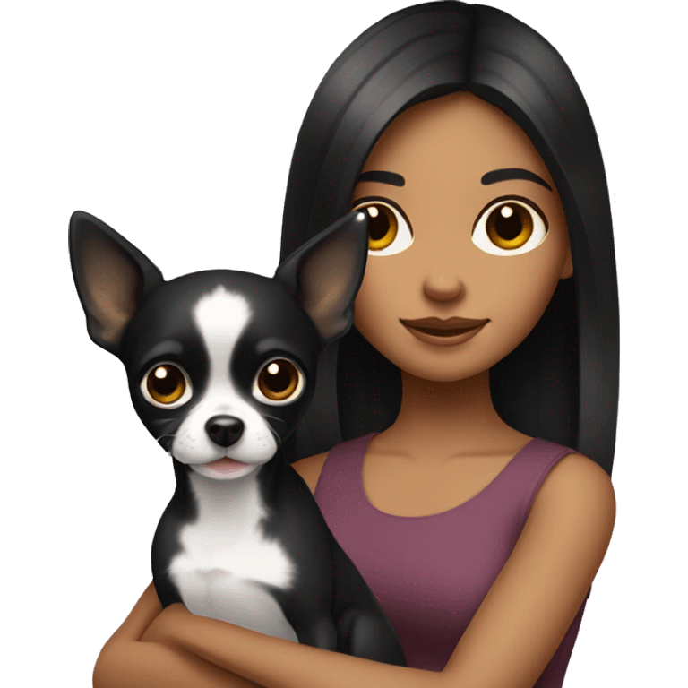 girls with black hair holding her black chihuahua  emoji