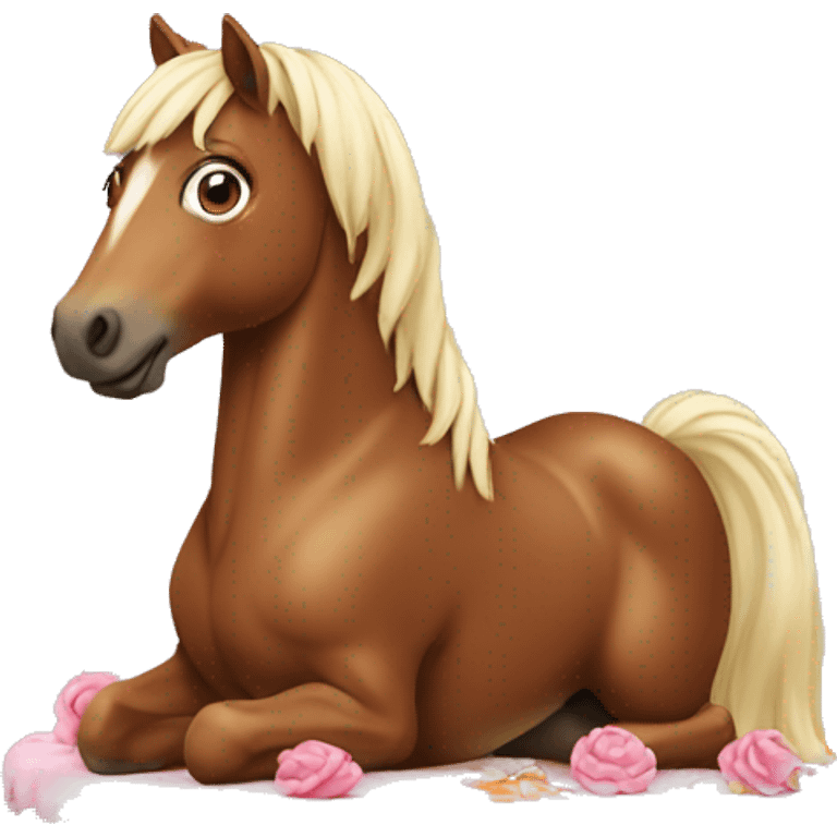 Horse sitting on cake emoji