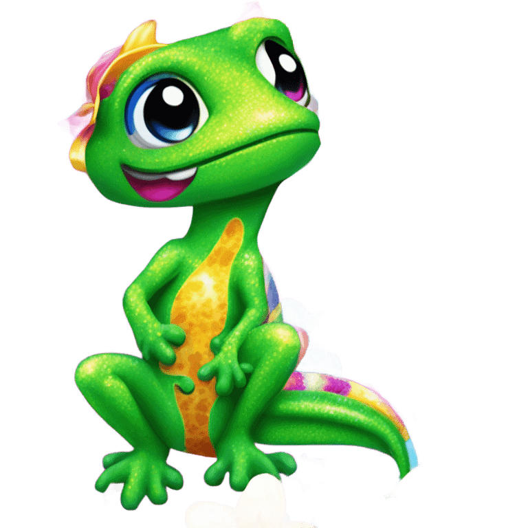 Lisa frank glitter gecko with a lily emoji