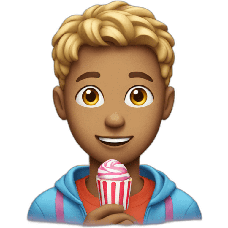 A young man eating candy emoji