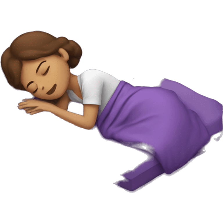 Brown haired woman sleeping on purple pillow emoji