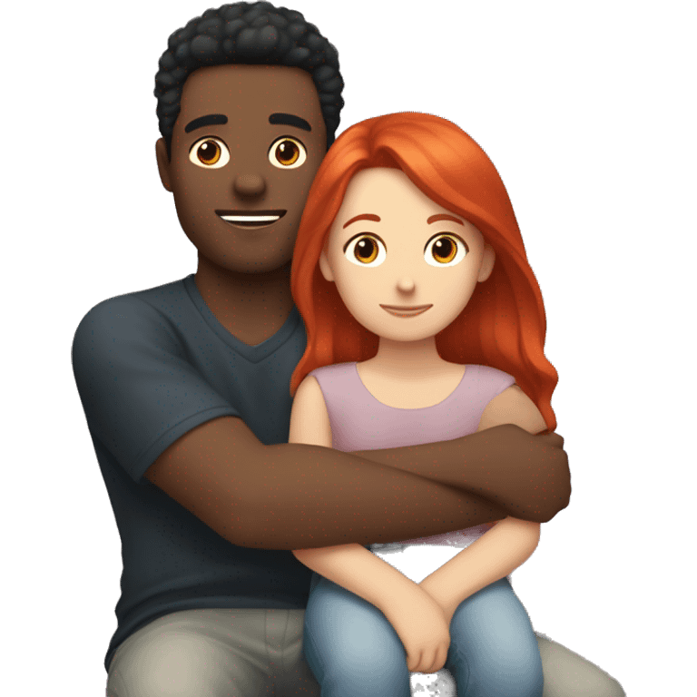 Red haired girl sitting on dark haired guys lap emoji