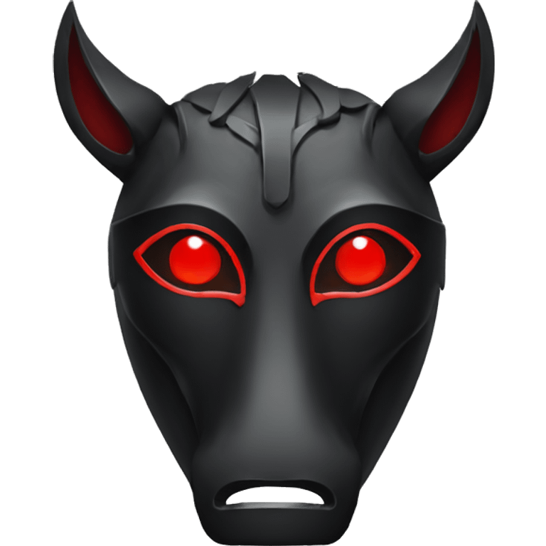 Black tribal mask of a horse with red eyes in front emoji