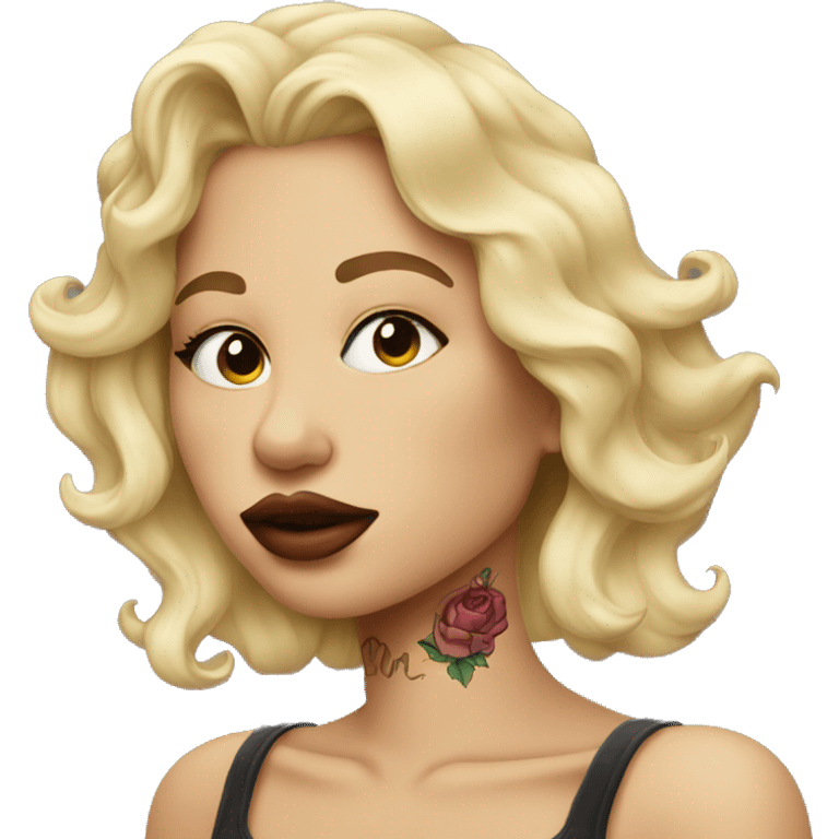 blonde girl with lips tattooed back emoji