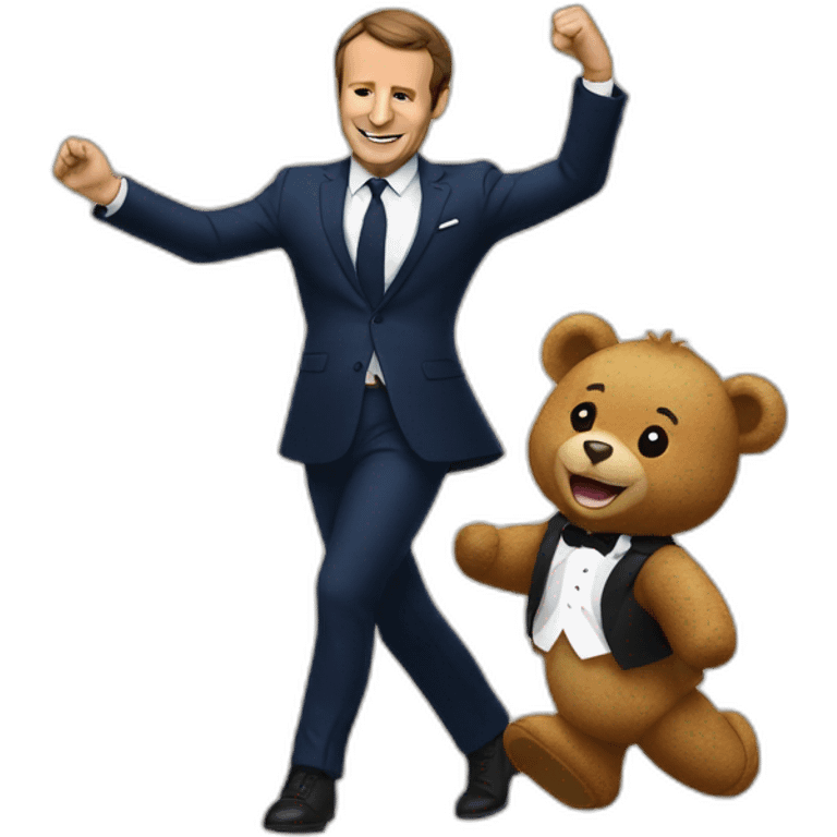 Dancing macron with face of teddy bear emoji