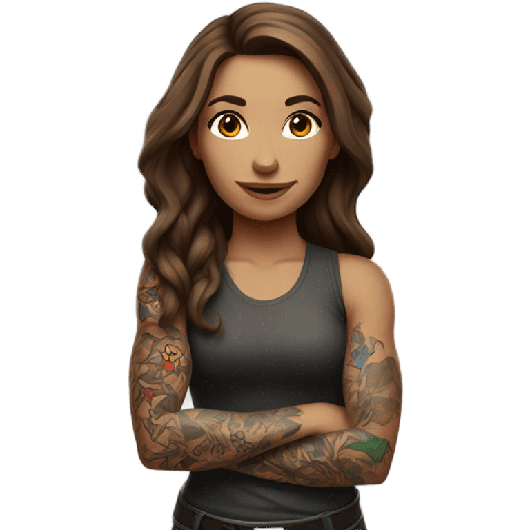 Beautiful tattooed woman long brown hair rock climbing emoji