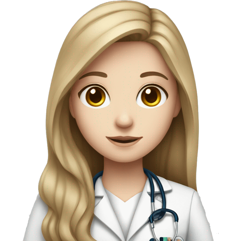 young pale white girl with long brown hair working as a doctor emoji