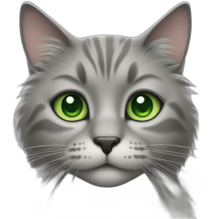 grey hairy cat with green eyes emoji