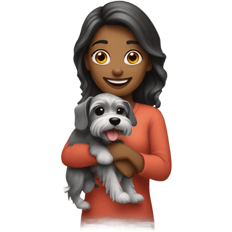 smiling woman with mini schnauzer  emoji