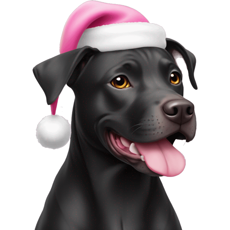 Black lab pit bull mix with pink santa hat emoji