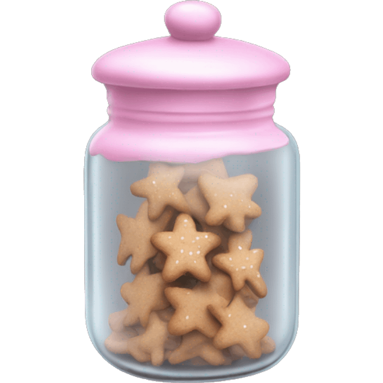 Realistic glass cookie jar with light pink lid full of gingerbread cookies isolated.  emoji