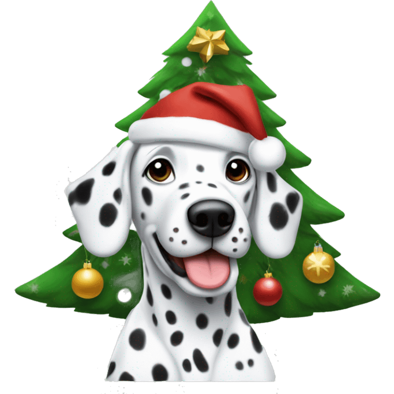 Dalmatian near Christmas tree emoji