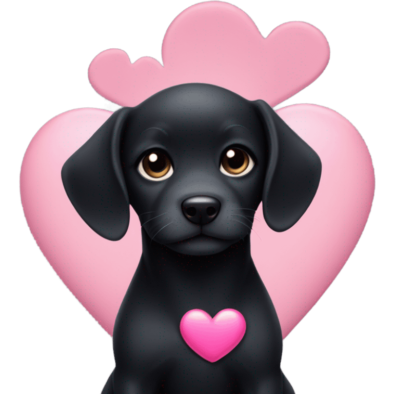 Black puppy with pink heart emoji