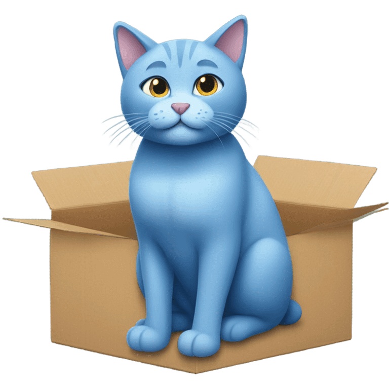 The English short blue cat is in a cardboard box emoji