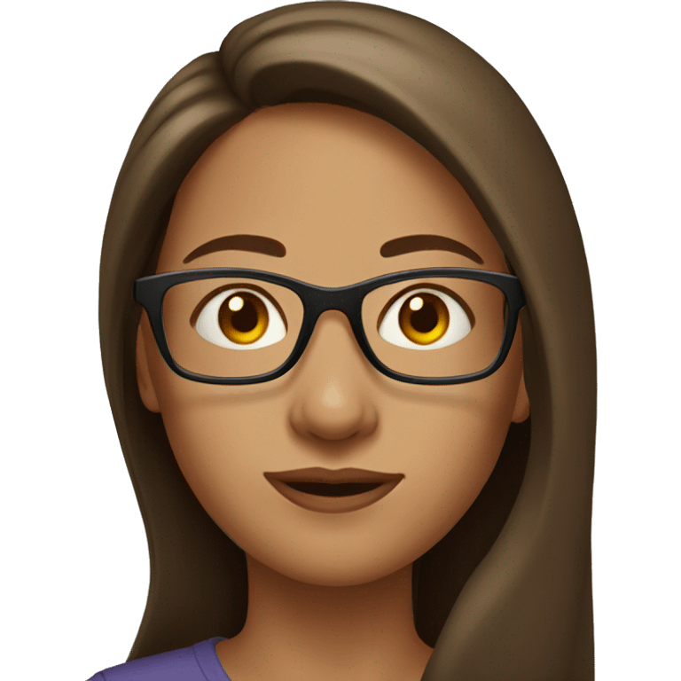 Woman with glasses and long brown hair, head shot emoji