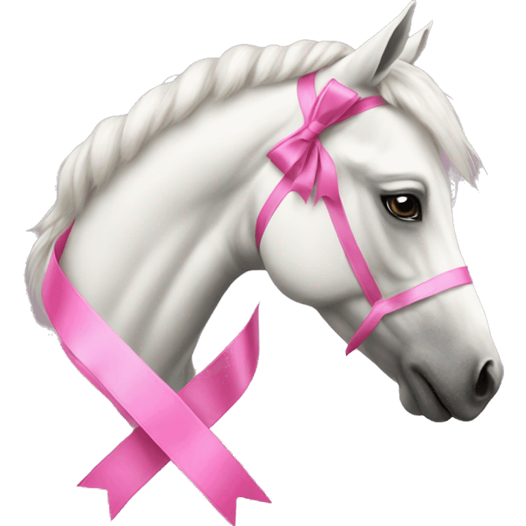 White horse with pink ribbon emoji