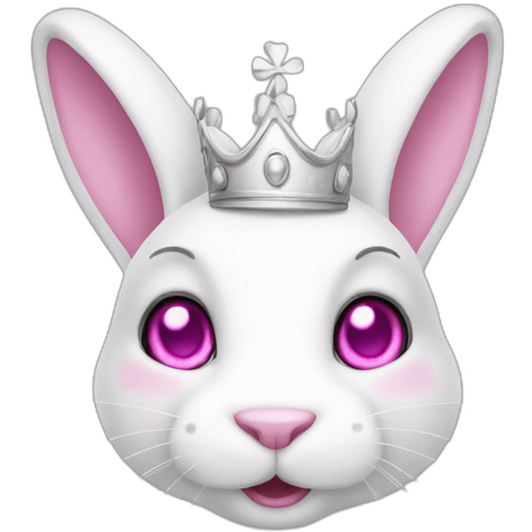 White rabbit with pink eyes wearing silver crown emoji