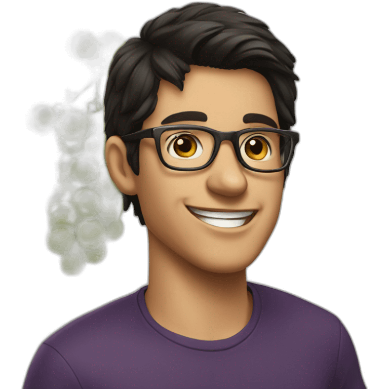 Young dark haired men with glasses, throwing grapes on people emoji