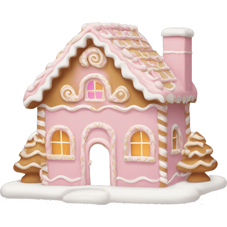 light pink and gold and white gingerbread house emoji