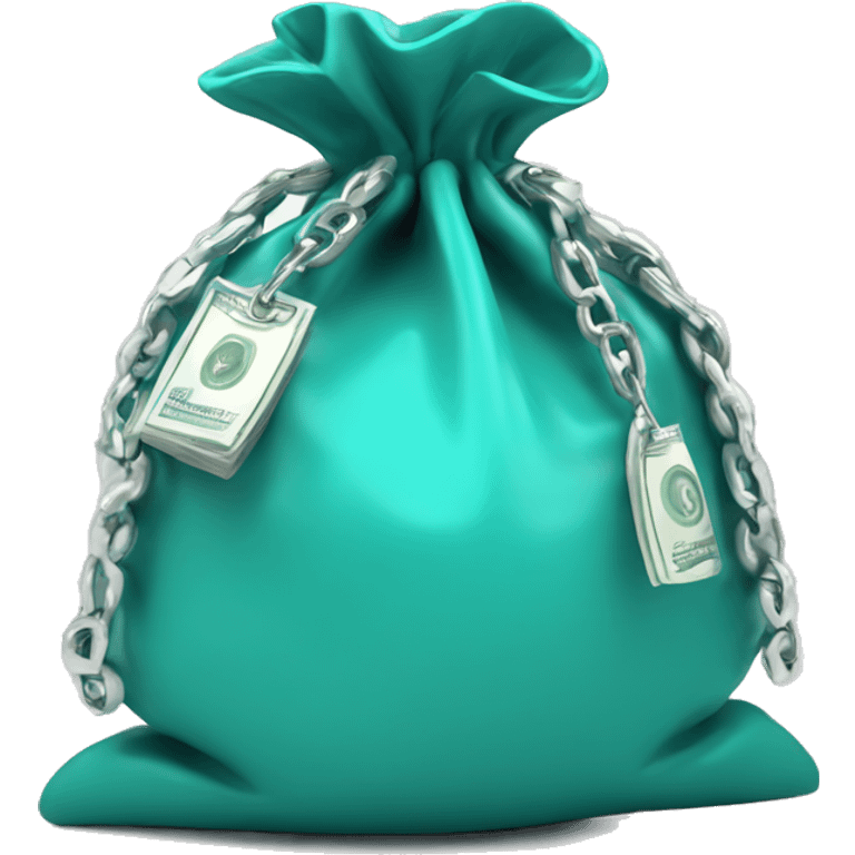 money bag with silver detail turquoise  emoji