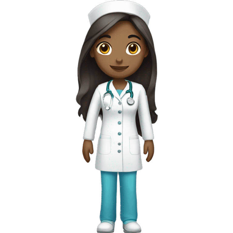 Nurse with long dark brown hair fair skin emoji