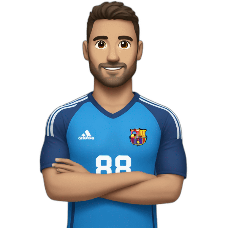 Futbolista español con camiseta azul marina y una franja azul clara en los hombros. Con el número 8 en la camiseta  emoji