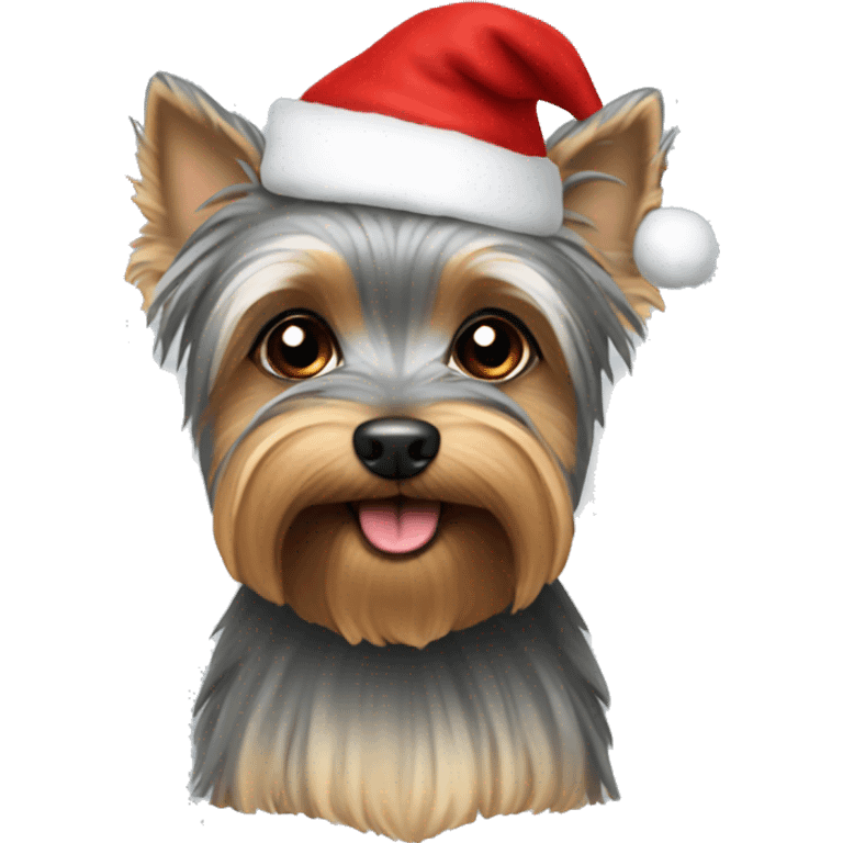 Grey yorkie dog wearing Santa hat emoji