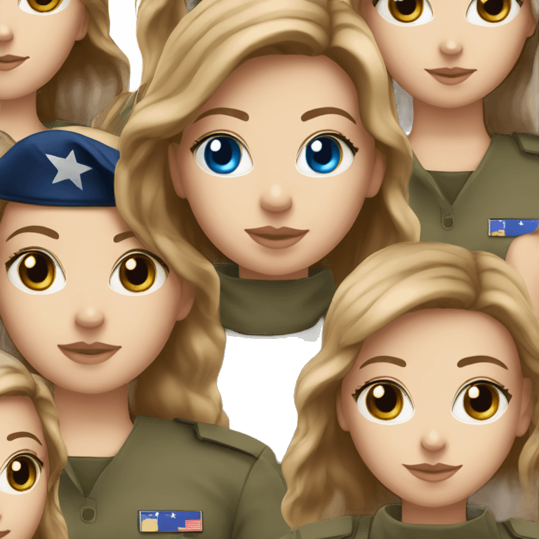 White girl with blue eyes brown hair military  emoji