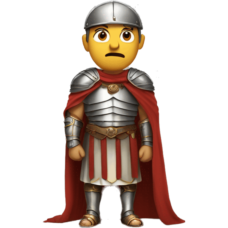 Anxious Roman General: A general in full armor and a cape, sweating with a tense, worried expression, as if concerned about the outcome of a battle or meeting. emoji