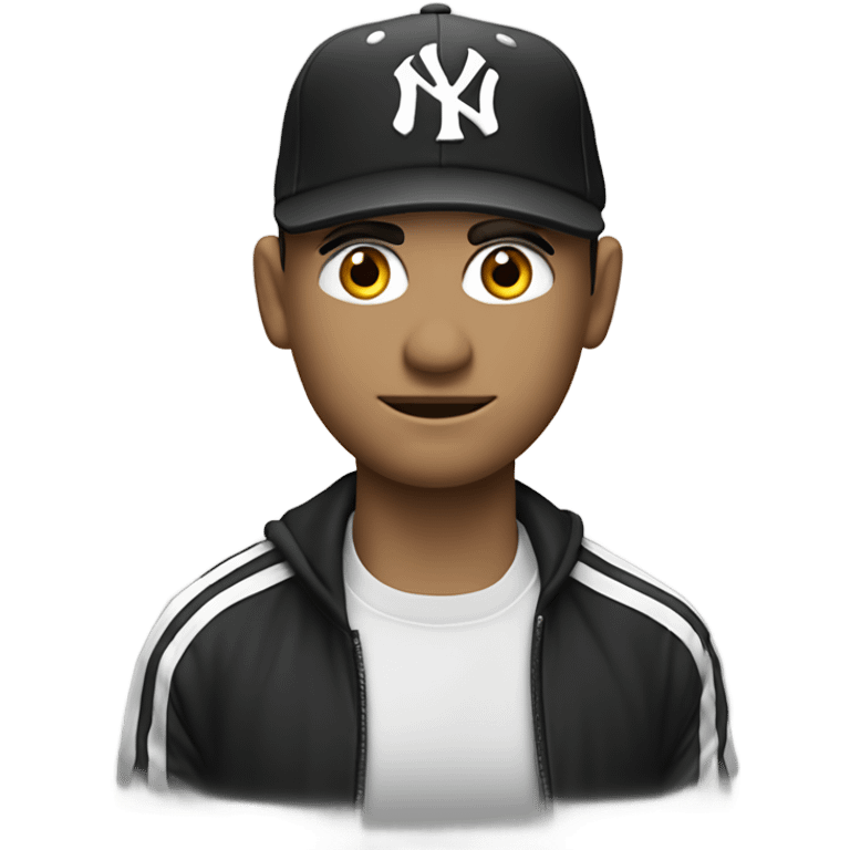 Homme blanc / cheveux courts noir / yeux en amande / viril / mal rasé / casquette yankee noir emoji