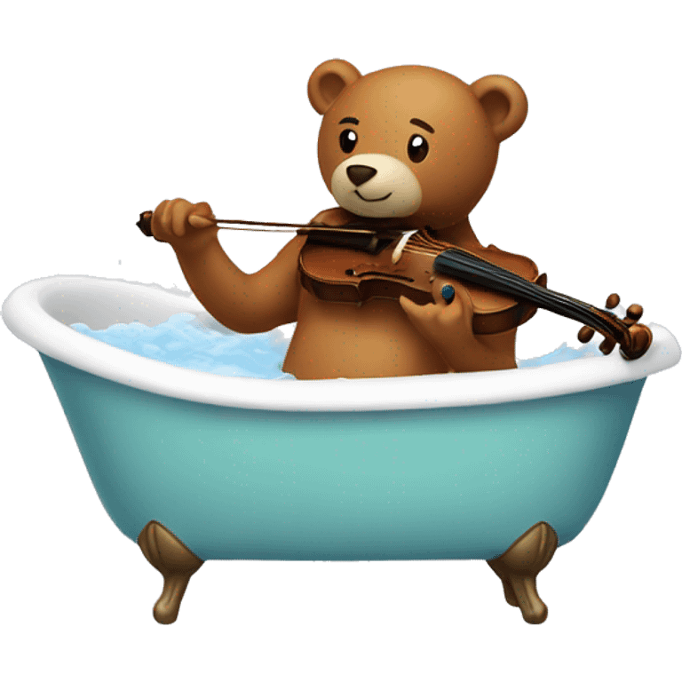 Man in a bath with a bear playing a violin emoji