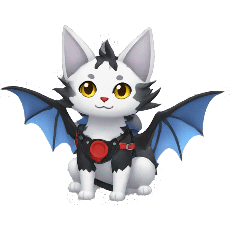 cool edgy black red ethereal fantasy nargacuga-bat-cat-Fakemon collar harness full body emoji