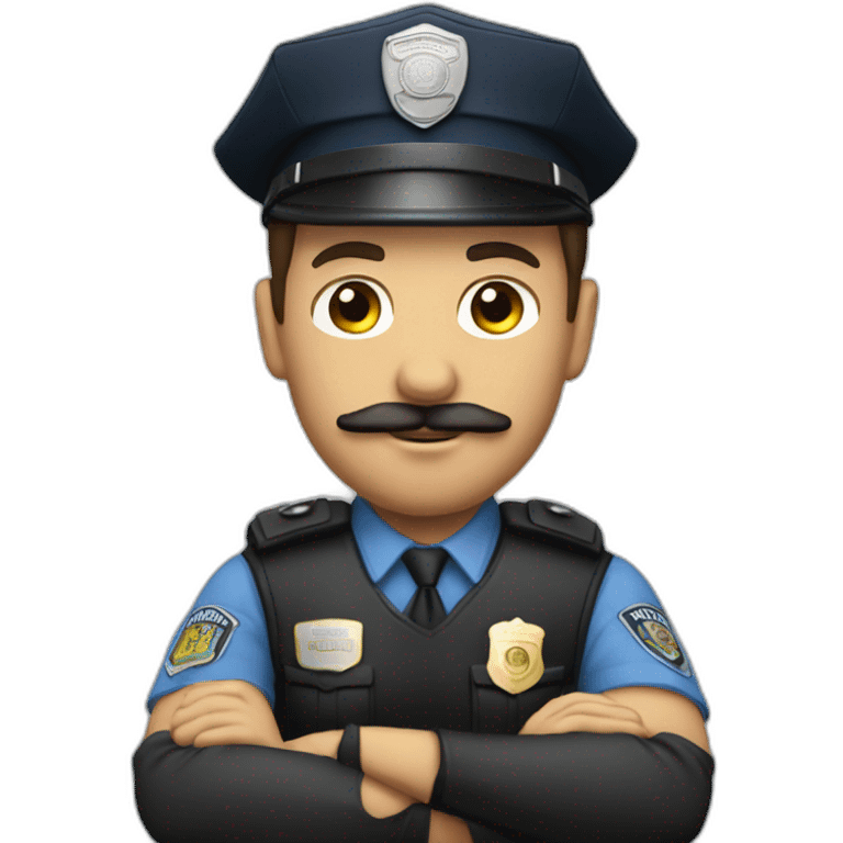 A man with a mustache and short hair with police cap driving a pickup emoji