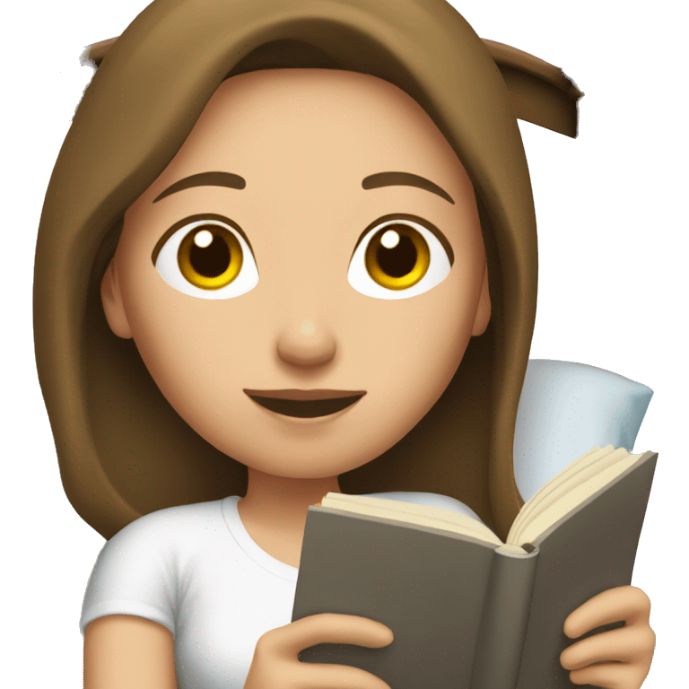 Brunette white woman reading laying in bed emoji