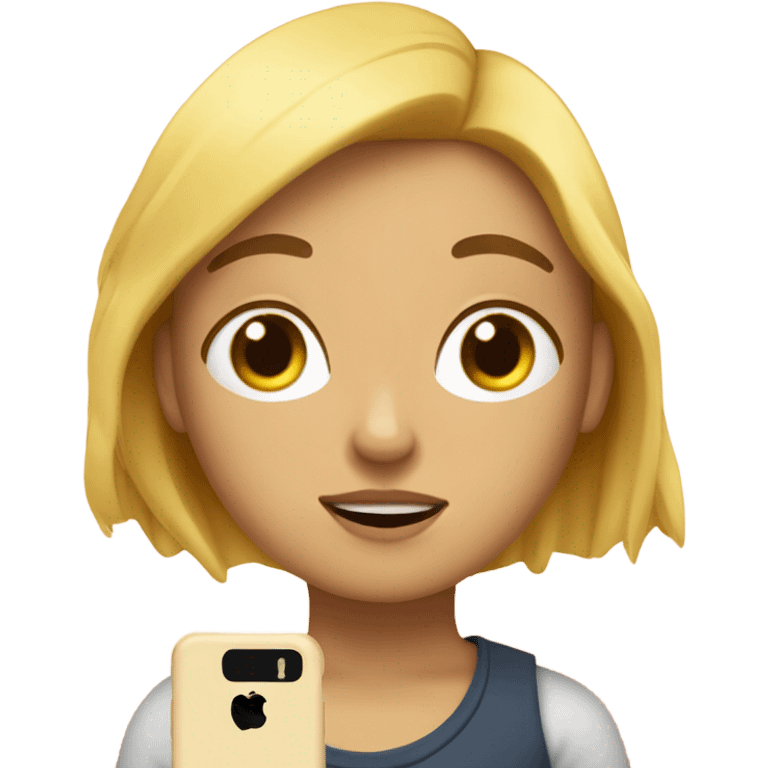 Chica con pelo rubio durmiendo y chica rubia con teléfono y con iPhone 15 emoji