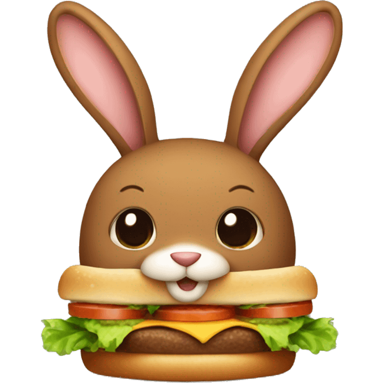 Brown bunny with big ears eating a hamburger emoji